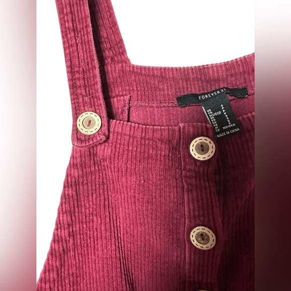 Forever 21 Burgundy Corduroy Overall Dress Pinafore Jumper Button Front Size S - Picture 6 of 7